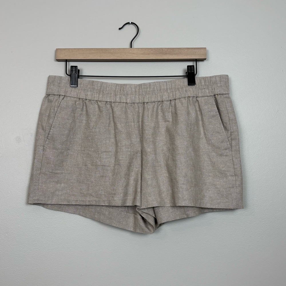J. Crew Factory Shorts Womens 10 Beige Shimmer Linen Blend Pull On Mid Rise